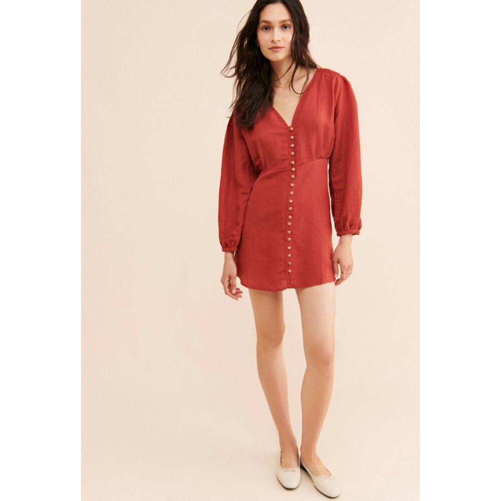 Saint Helena Revolve Burnt Orange Cleo Mini Dress Long Sleeve Button Front EUC S